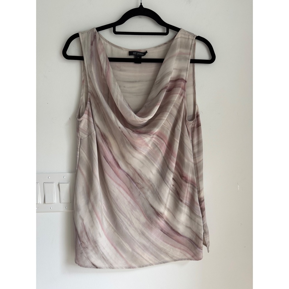 St John Womens Mauve Marble Silk Blend Cowl Neck Sleeveless Blouse Size 12